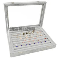 medium velvet grey suitcase with glass lid jewelry ring display box tray holder storage box organizer earrings ring bracelet