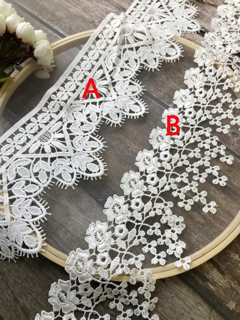 2 ярда из белого кружева Цветочная бахрома и кружевная бейка кружевной воротник