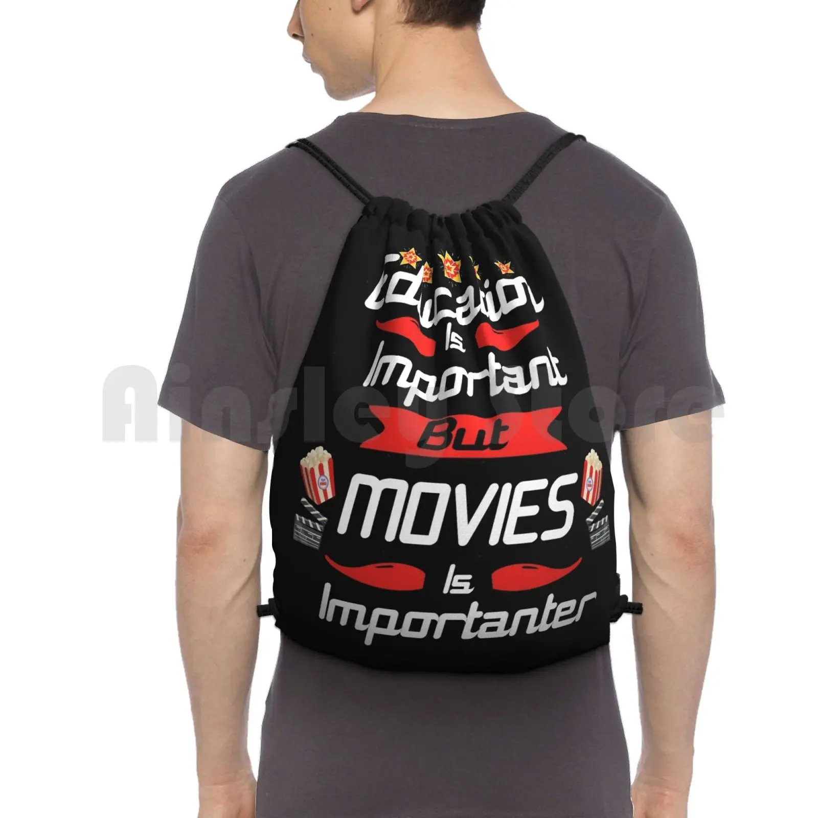 

Is Important But Movies Is Importanter Backpack Drawstring Bags Gym Bag Waterproof Important Importance Funny Is