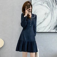 little fragrant temperament celebrity knit skirt 2021 autumn new doll collar was thin and soft girl small dress female