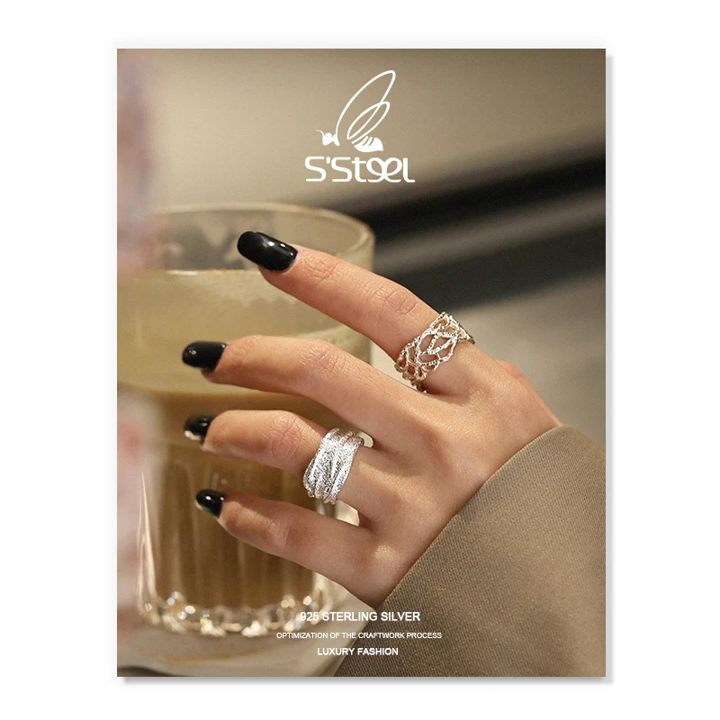 

S'STEEL Vintage Rings 925 Sterling Silver For Women Minimalist Geometric Personalized Adjustable Ring Anelli Argento 925 Jewelry