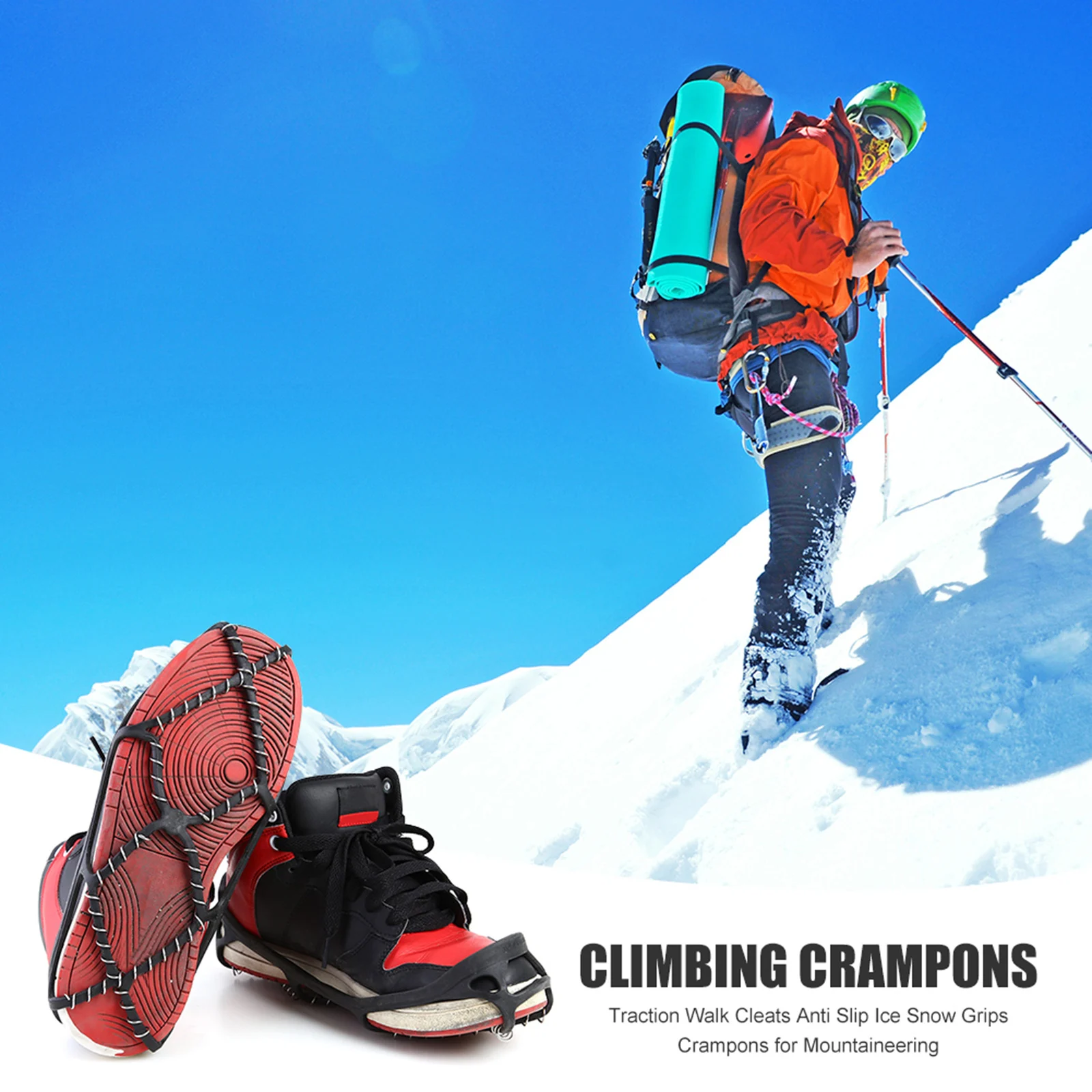 

Ice Snow Grips Boots Easy Carrying Portable Parts Anti Slip Spikes Crampons Travelling for Climbing Traction Walk Cleat