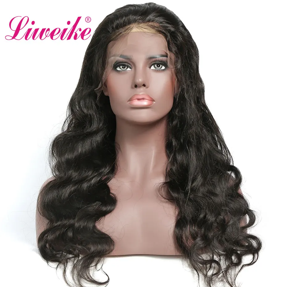 Парики Liweike из человеческих волос волнистые полностью кружевные Remy