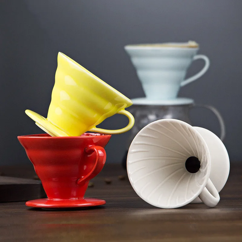 

Colored Ceramic V60 Spiral Coffee Dripper Pour Over Coffee Maker V Shape Drip Coffee Filter Brewing Cup Reusable