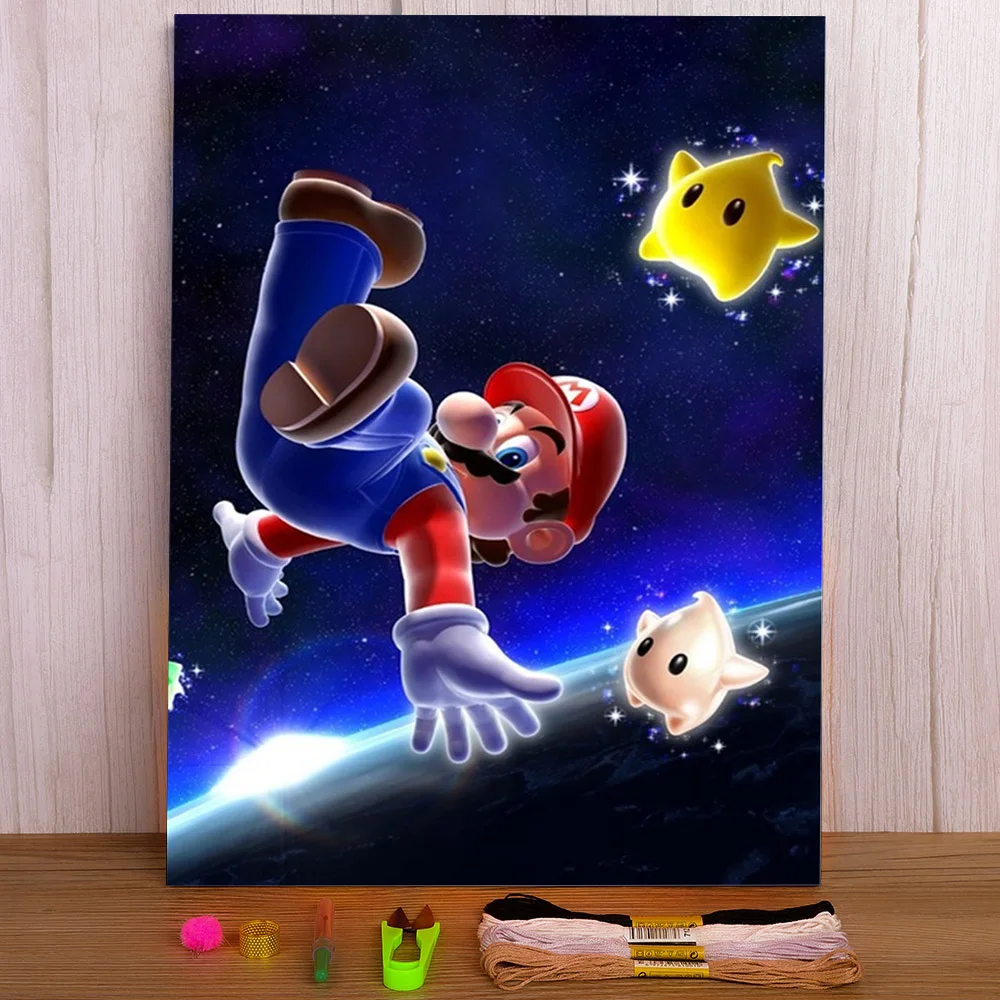 

Carton Mario Printed Water-Soluble Canvas 11CT Cross-Stitch DIY Embroidery Set DMC Threads Handmade Handiwork Design