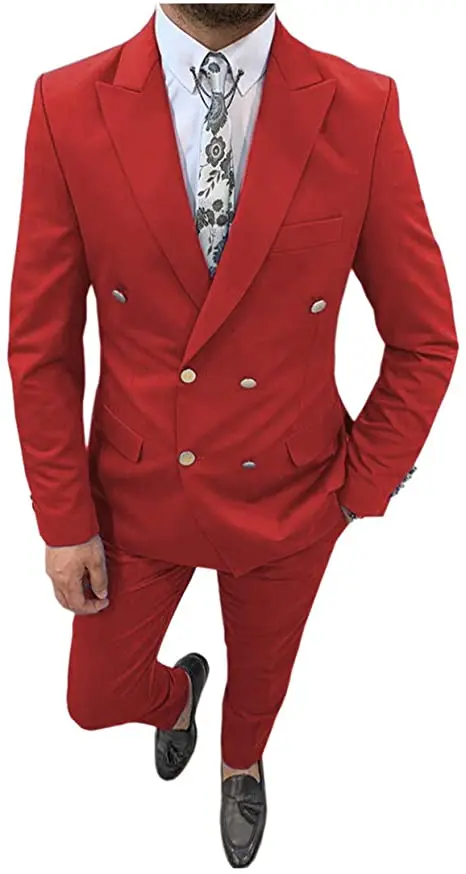 

Suit Man Double Breasted Blazer Formal 2 Piece Slim Fit Peak Laple for Wedding(Jacket+Pants)