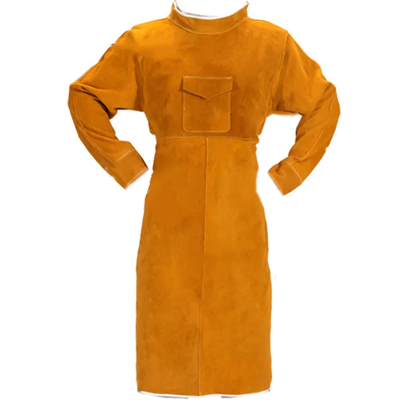 

105cm Leather Welding Apron Flame Retardant Long Sleeve Welder Protective Clothing Durable Wear-Resistant Anti-Scalding Aprons