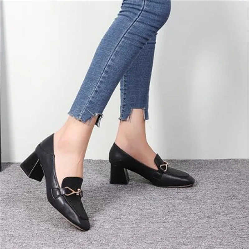 

Mabaiwan 2021 New Spring Women Square High Heel Shoes Square Toe Pumps Metal Decoration Dress Party Shoes Shallow Wedding Shoes