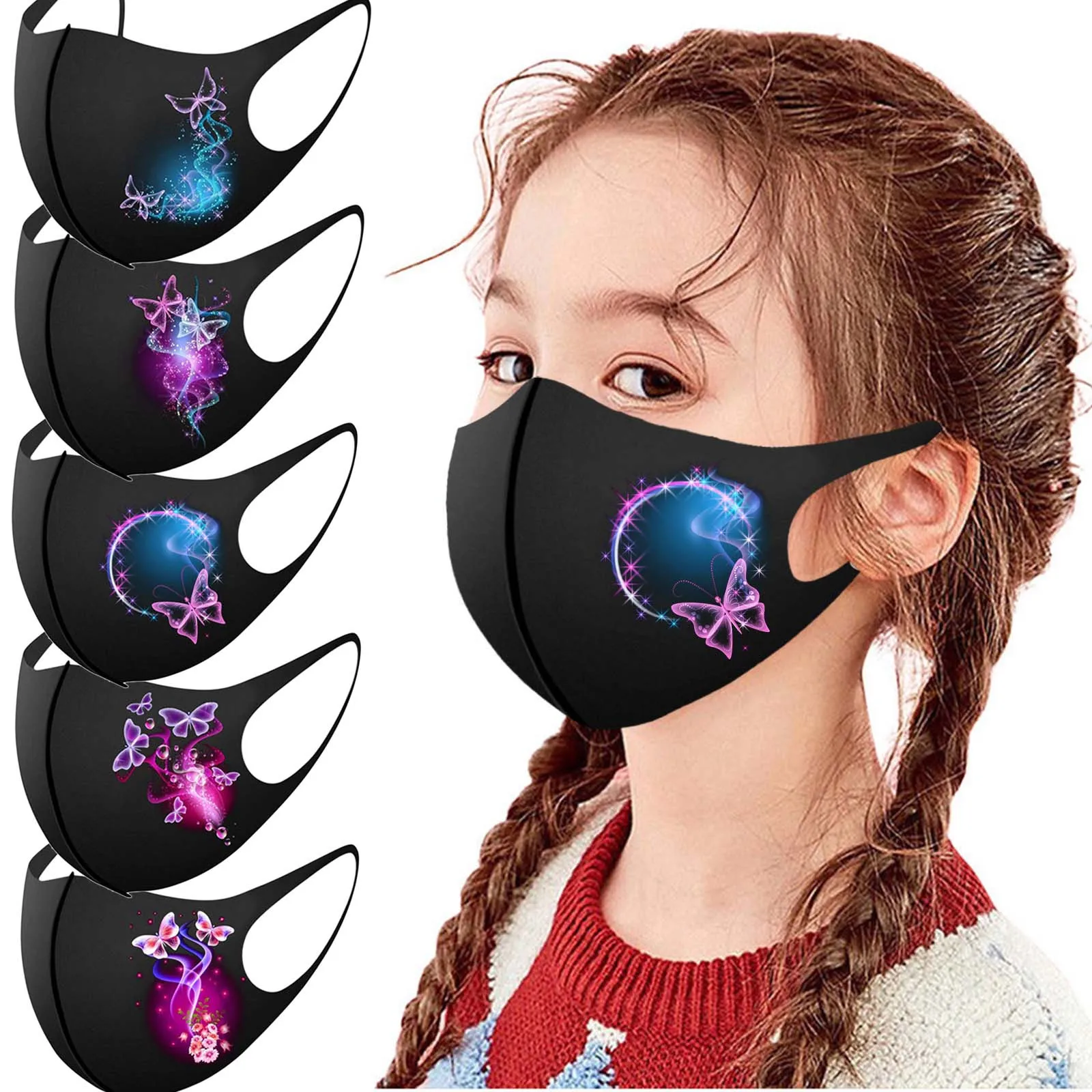

1PC Children Butterfly Print Ice Silk Mouth Mask Washable Reusable Protection Earloop Mask Face Mouth Cover masque Mascarilla