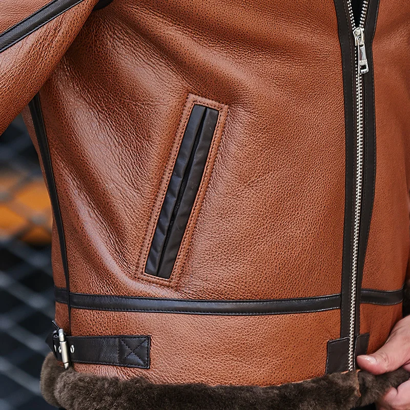 

Sheep Natural Fur Coat Winter Genuine Leather Jacket Men Short Sheepskin Coat Motorcycle Real Fur Coats