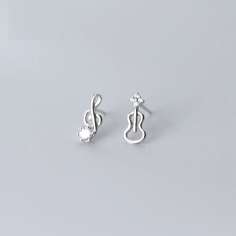 Sampanda New 925 Sterling Silver Korean Style Fashion Cute Girl Heart Note Violin Earrings Stud For Women Gift | Украшения и