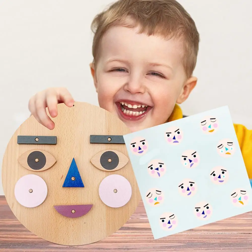 Face-changing Expression Emotion Cognition Wood Handmade Building Block Toy Kindergarten Game Toddlers Mood Learning Games