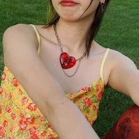 y2k jewelry european red peach heart cross pendant necklace for women love punk harajuku goth charms necklace 90s aesthetic