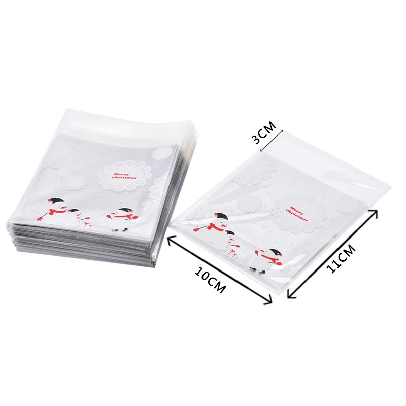 100Pc /lot Christmas Snowman Merry Cookie Packaging Self-Adhesive Plastic Bags For Biscuits Snack Baking 10X11cm | Дом и сад