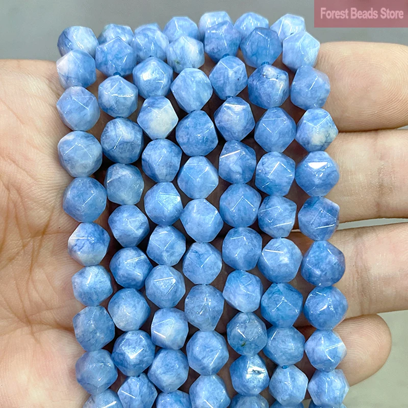 

Smooth Faceted Dark Blue Chalcedony Loose Spacer Beads Natural Stone Chains Diy Bracelet Earrings for Making Jewelry 14"Inch 8MM