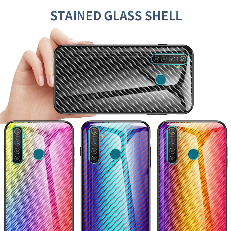 Красочное углеродное волокно с узором из закаленного стекла чехол для OPPO Realme 5 Pro