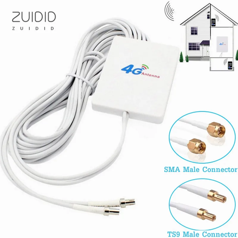 

4G/3G WiFi Antenna Amplifier 28DBI Gain LTE TS9 SMA Connector Router Signal Booster Cable Length 3M