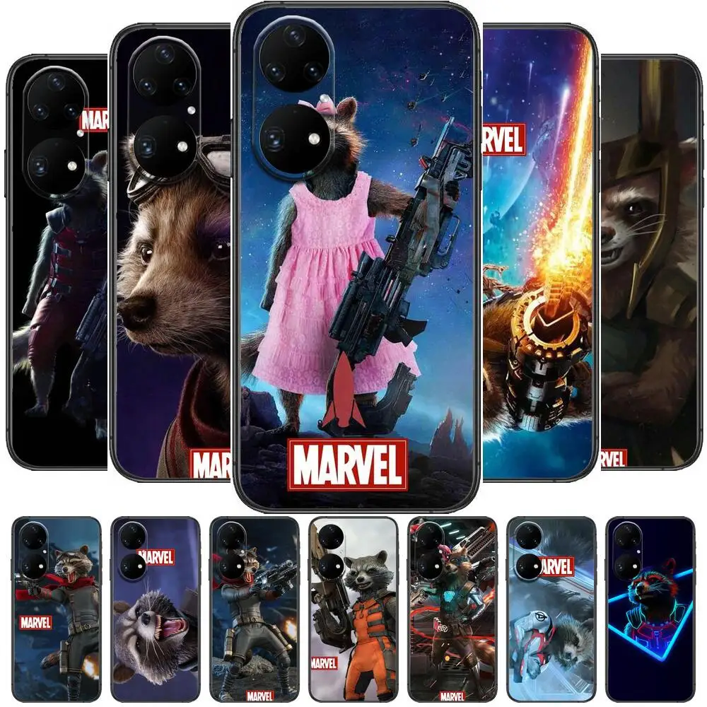 

Marvel Rocket Raccoon Phone Case For Huawei p50 P40 p30 P20 10 9 8 Lite E Pro Plus Black Etui Coque Painting Hoesjes comic fas