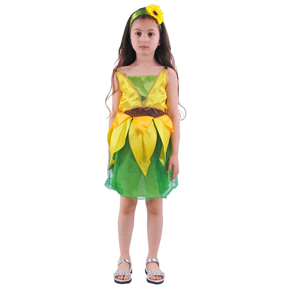 

Kids Children Girls Sunflower Dress Headband Cosplay Costume Outfits Halloween Carnival Party Suit