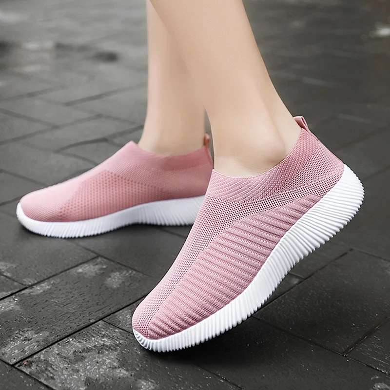 

Women Vulcanized Shoes Fashion Lightweight Flat Sneakers Breathable Mesh Casual Sneaker Size 43 Spring