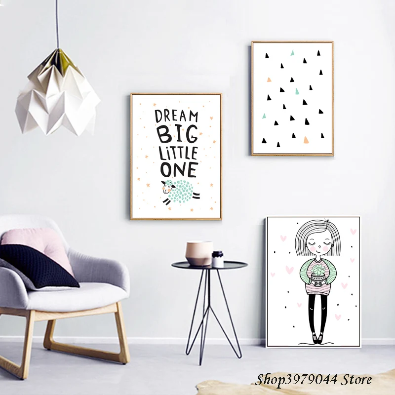Dream Big Little One Sheep детский настенный художественный холст постер розовая картина с