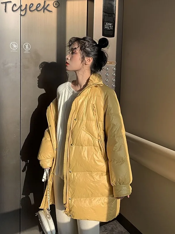 Женское зимнее пальто пуховик куртка на утином пуху женское теплое длинное