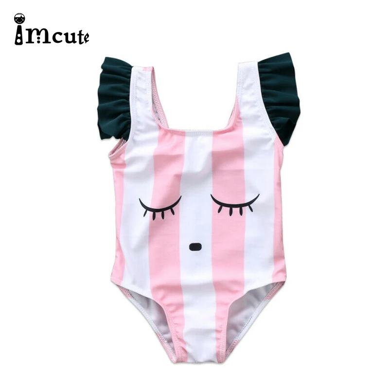 ImCute 2020 купальник для маленьких девочек с мультяшным рисунком в полоску улыбкой