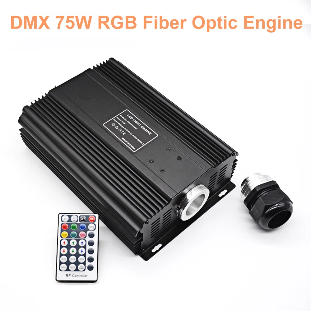 75W DMX RGB Fiber Optic LED Light Source Engine With 28key RF Remote For Optic Fiber Cable