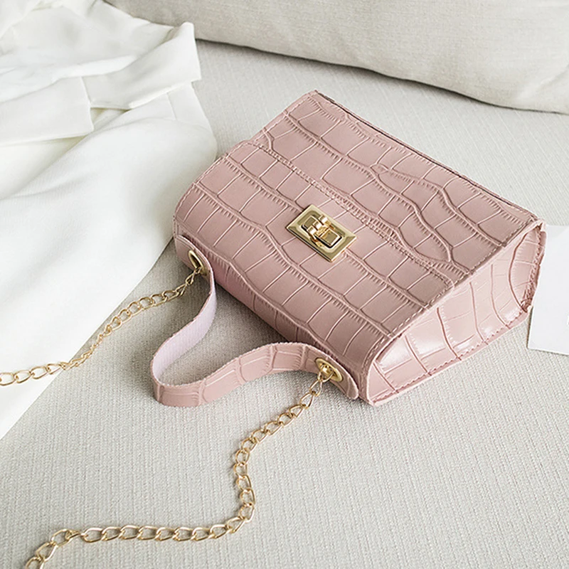 

Ladies Crocodile Pattern Shoulder Bag Fashion PU Leather Chain Lock Solid Color Flap Female Party Crossbody Bag