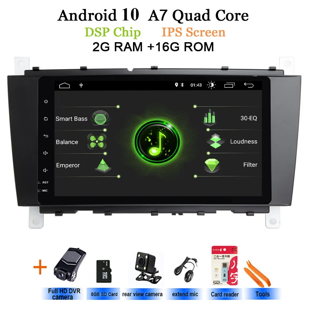 2G-Rear DVR camera 8 ''Android 10 2 DIN автомобильный DVD gps для Mercedes/Benz W203 W209 W219 a-класс A160 c-класс C180 C200 CLK200 Радио стерео - Цвет: 2G-Rear DVR camera