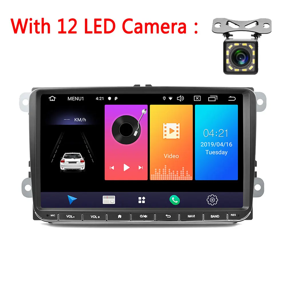 With 12 LED Camera AMPrime Android 9,0 автомобильный радиоприемник стерео 9 ''емкостный сенсорный экран gps wifi Bluetooth 2G+ 16G память Авторадио для Passat Golf MK5 - Цвет: With 12 LED Camera