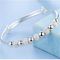 999womens silver solid bracelet korean transfer beads casual adjustable size push pull bracelet luxury exquisite packaging gift