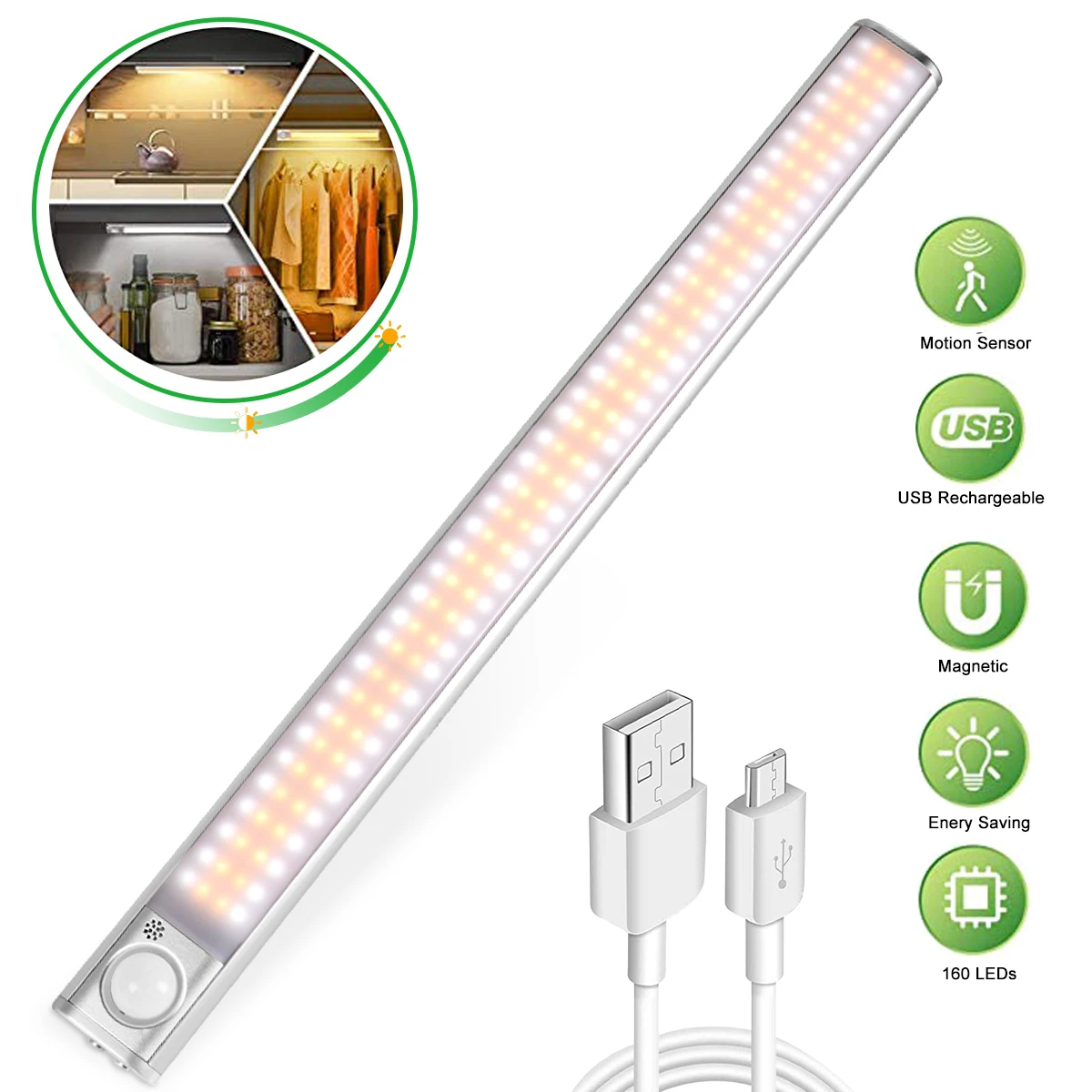 Huiran-Luz LED nocturna con Sensor de movimiento para armario, lámpara de noche para cocina y dormitorio, PIR