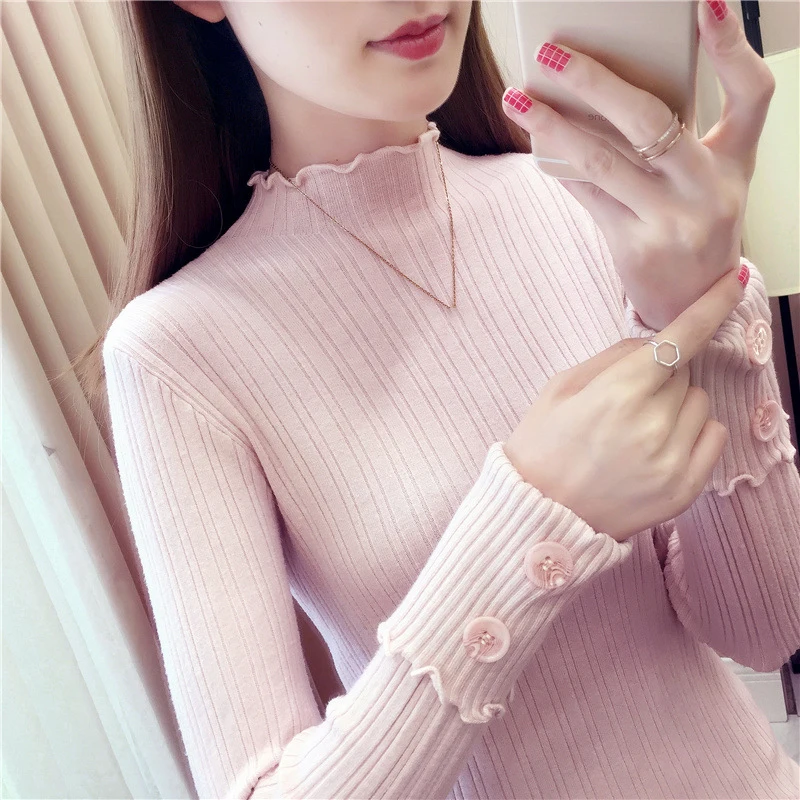 Модные облегающие теплые свитера с высоким воротом осенне-зимний женский свитер