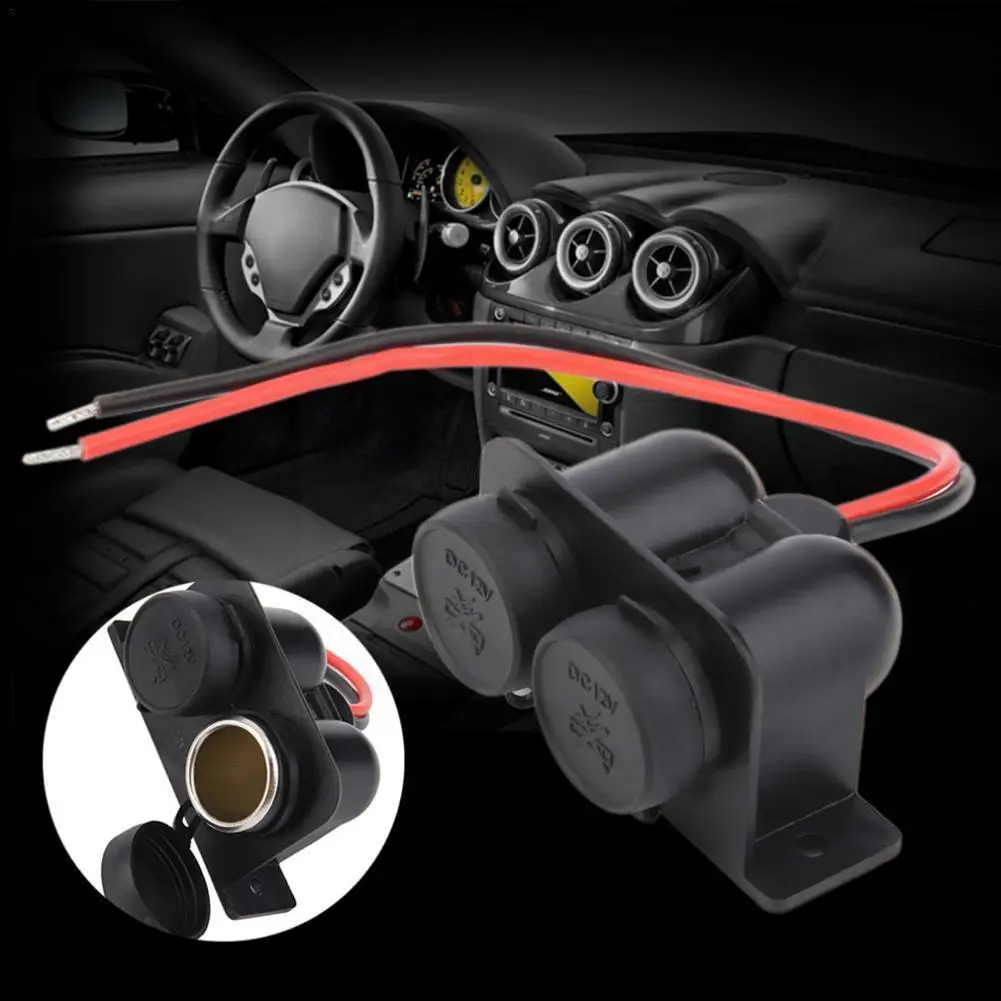 

1pcs Black 2 Way Female Car Motorcycle Cigarette Lighter Socket Splitter Dual Plug Double Adapter Cover 12v Boat Socket