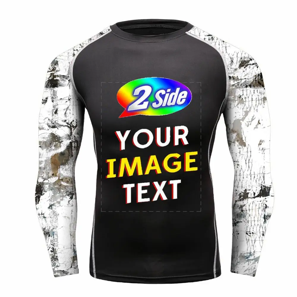 Men’s Custom BJJ MMA Quick Dry Rash Guards Add Your Image Photo Sports Wear T Shirts Long Sleeve Athletic Gym Top