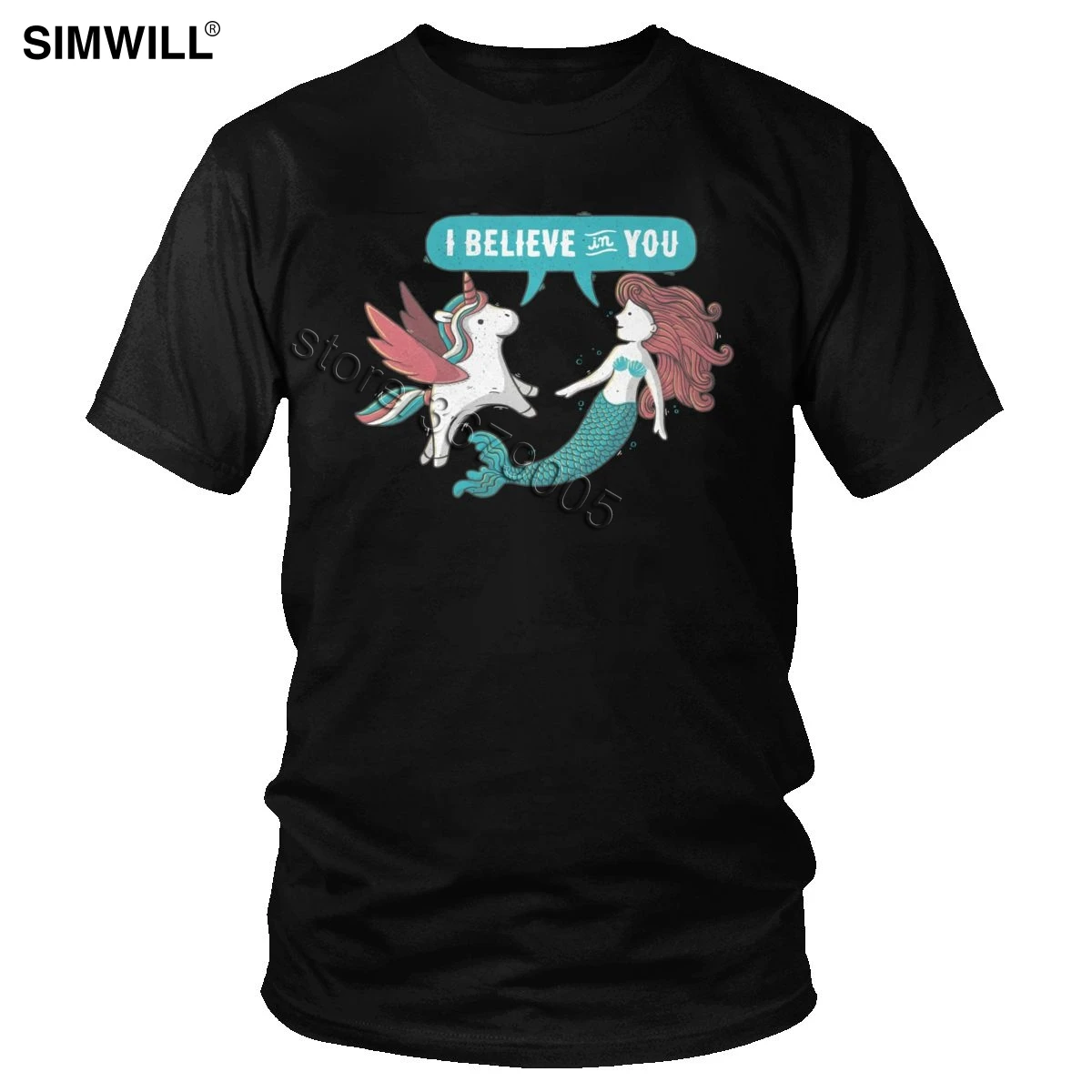 

I Believe In You T Shirt Mens Creative Short Sleeved Cotton Tees O Neck Unicorn and mermaid T-Shirts Regular Fit Classic Tops