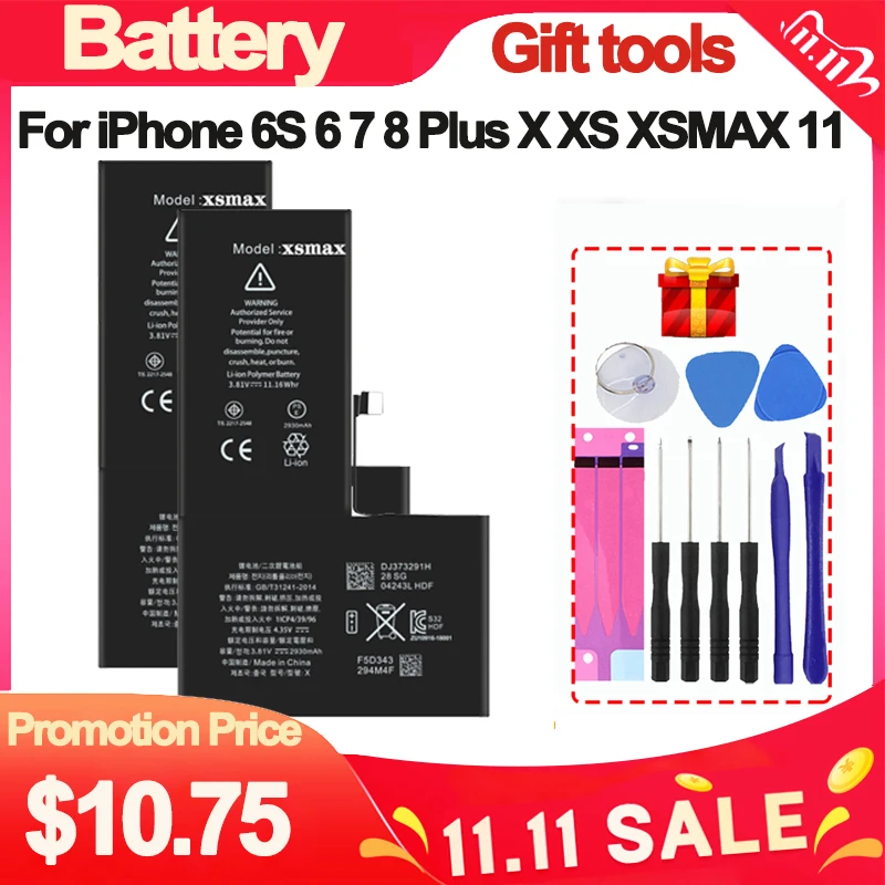 

High Capacity Phone Battery For iPhone 6S 6 7 8 Plus X Replacement Battery For iPhone 6SP X XR XS XSMAX 11 Pro Max Batterie