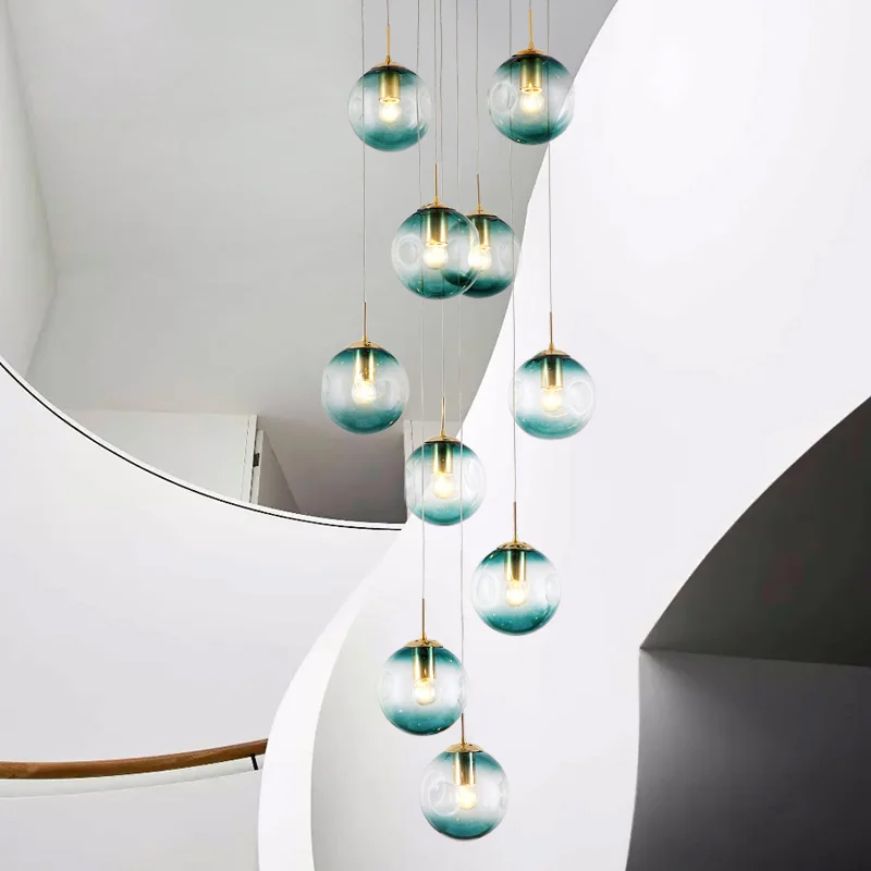 売却 Stairs Highing Lamp Ceiling Light Decor Long Blown Glass Ball Bubble Spiral Hanging Modern Chandelier Lamp For Home Staircase