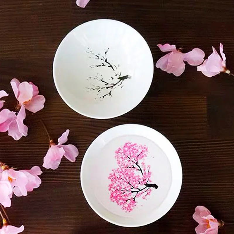 

Japanese Sakura Sake Cup Cold Hot Temperature Color Magic Cherry Peach Plum blossoms Flower Display Ceramic Teacup