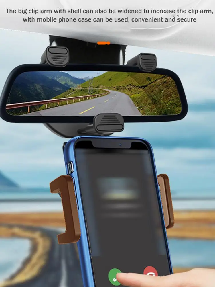 

Крепление для телефона на зеркало заднего вида с вращением на 360 градусов, универсальный держатель для телефона с пружинным зажимом для нав...