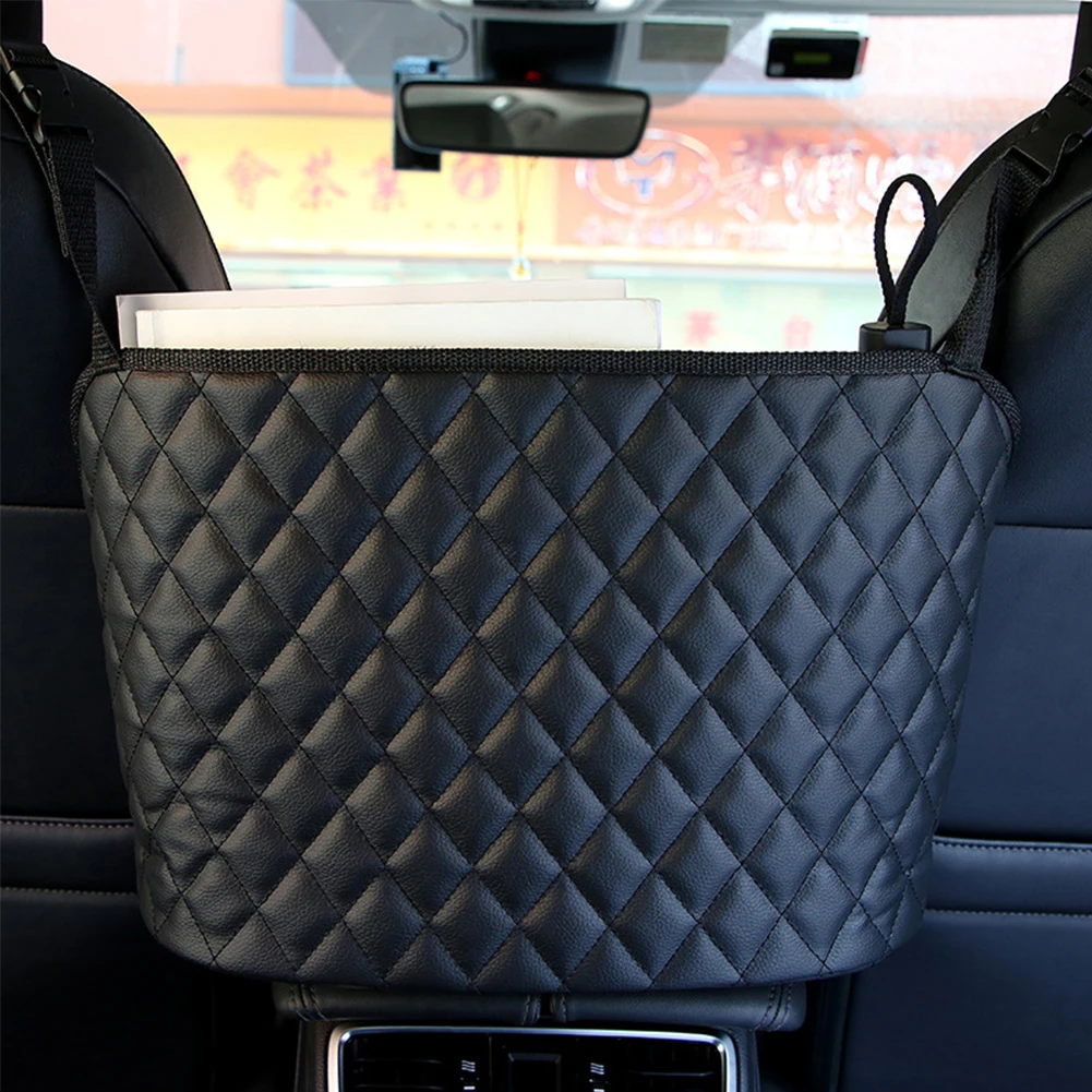 

Car Storage Bag Luxury Leather Rear Seat Back Organizer Auto Mesh Large Capacity Handbag Holder Multifunctional Storage Pocket