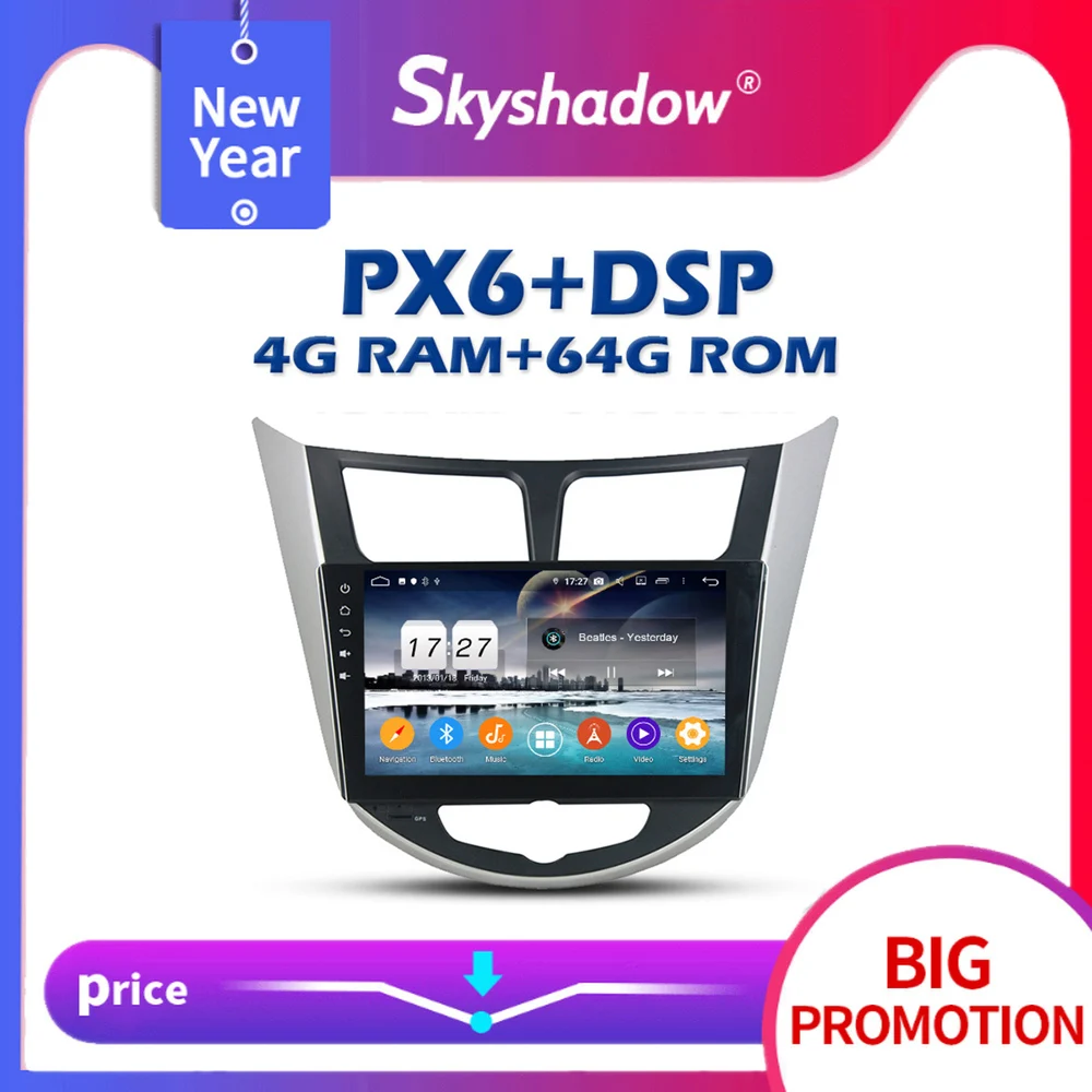 Автомобильный DVD плеер 720P PX6 DSP IPS Android 10 4G + 64 Гб GPS карта RDS радио Wi Fi Bluetooth для Hyundai Verna