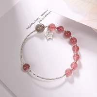 bracelet femme 925 sterling silver strawberry pink crystal xingx simple personalized all match fresh and stylish women