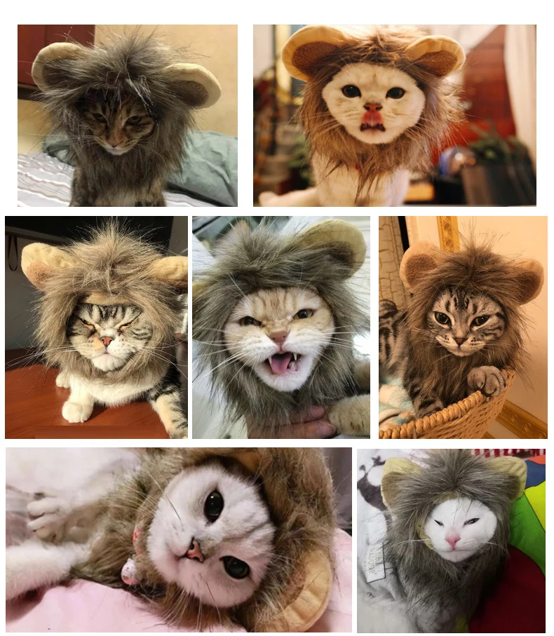 Пушистый искусственный парик Лев грива для кота Хэллоуина модное платье с ушами