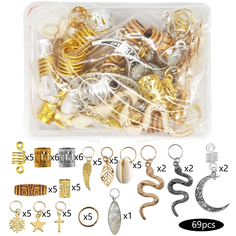 

Металлические манжеты для волос, бусины для дредов, трубка для волос, бусины, пружинные кольца для волос, подвески, деревянные бусины, декора...