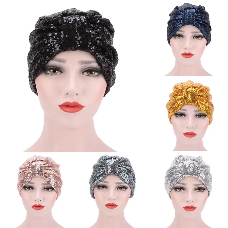 Повязка на голову женская тюрбан с узлом модные Сияющие головные уборы в