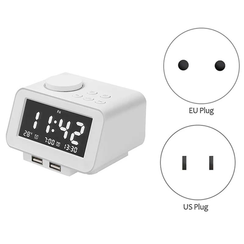 

Digital Alarm Clock, FM Radio, Dual USB Charging Ports, Temperature Detect, Dual Alarms with 7 Alarm Sounds