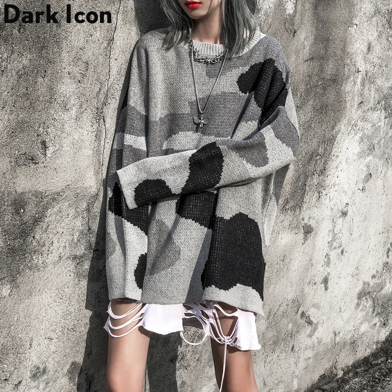 Серый Камуфляжный свитер в стиле хип-хоп женские уличные свитера с круглым