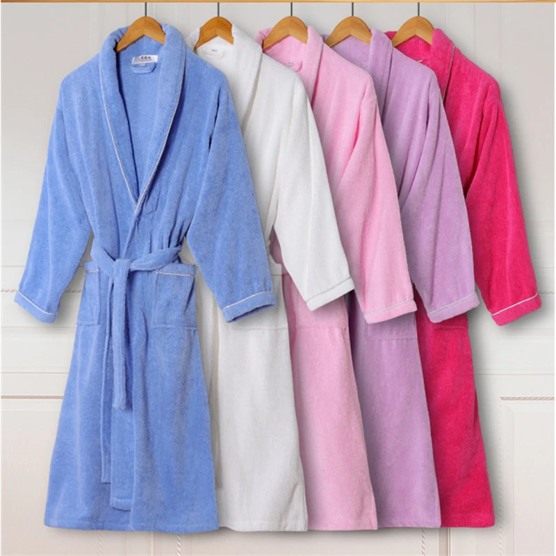 

100% Cotton Lovers Terry Bathrobe Men Women Solid Towel Sleepwear Long Bath Robe Kimono Femme Dressing Gown Robes